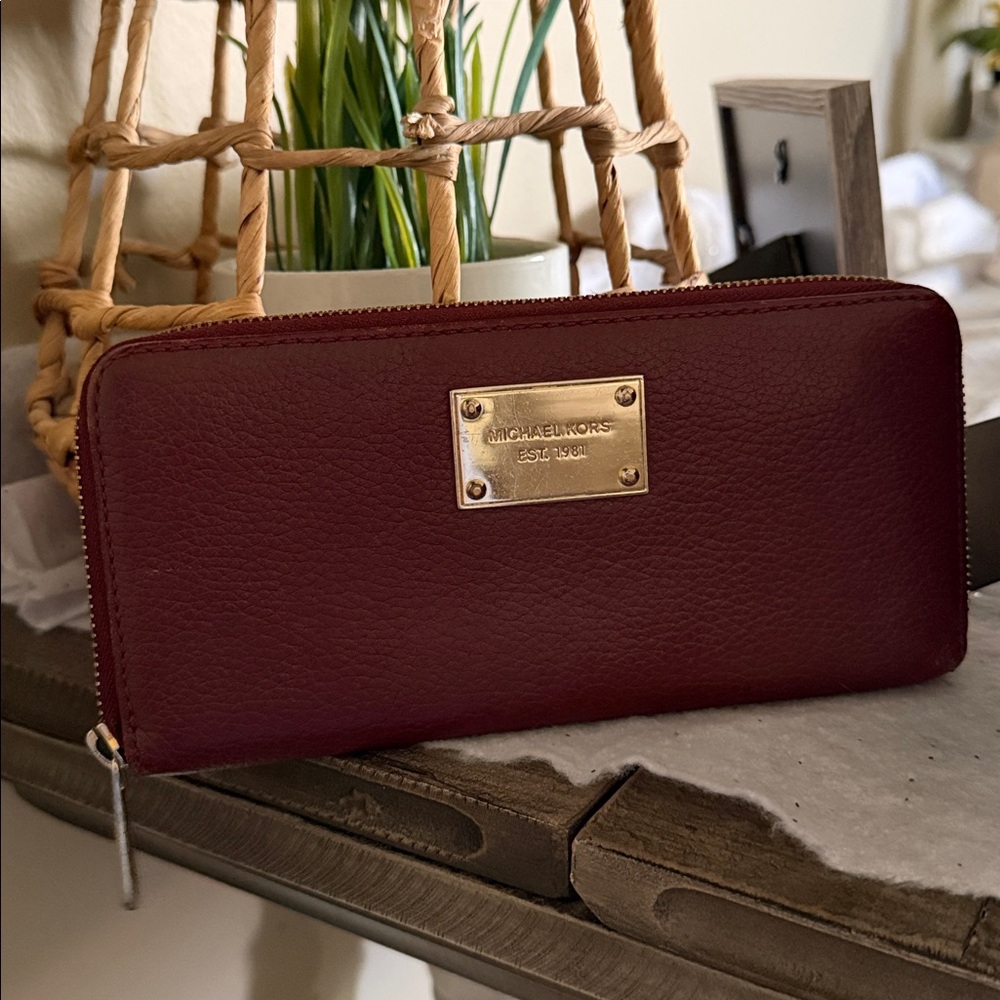 Michael Kors Maroon Leather Wallet with Gold Accents ~ MK - Picture 3 of 15